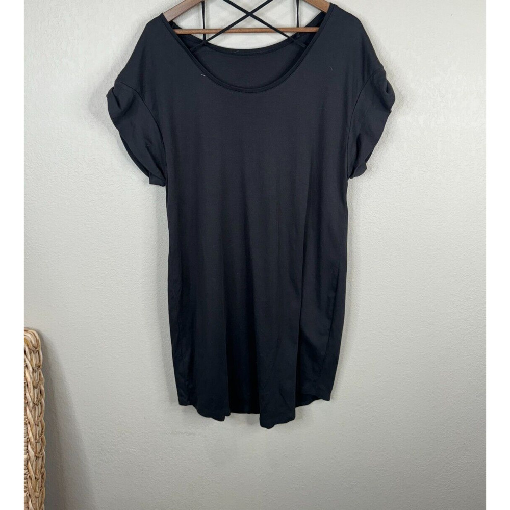 Halston Blouse‎ Women Large Black 100% Cotton Short Sleeve Round Neck Pullover